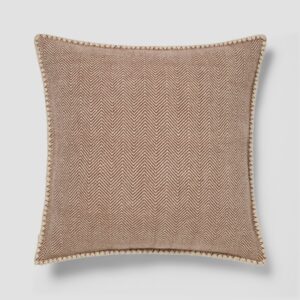 Mocha Herringbone Wool Square Cushion Cover - 20 x 20 in