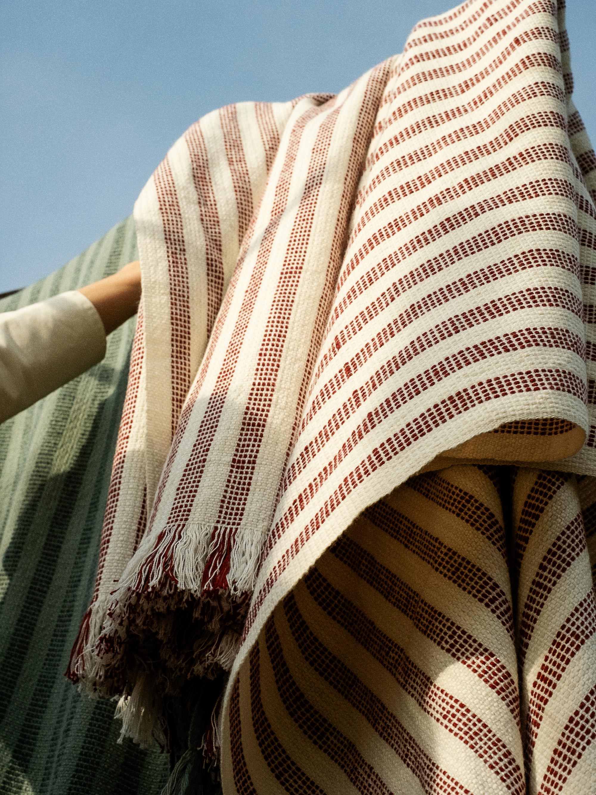 Rust Red Striped Wool Throw Blanket - Cozy Layer - Image 2