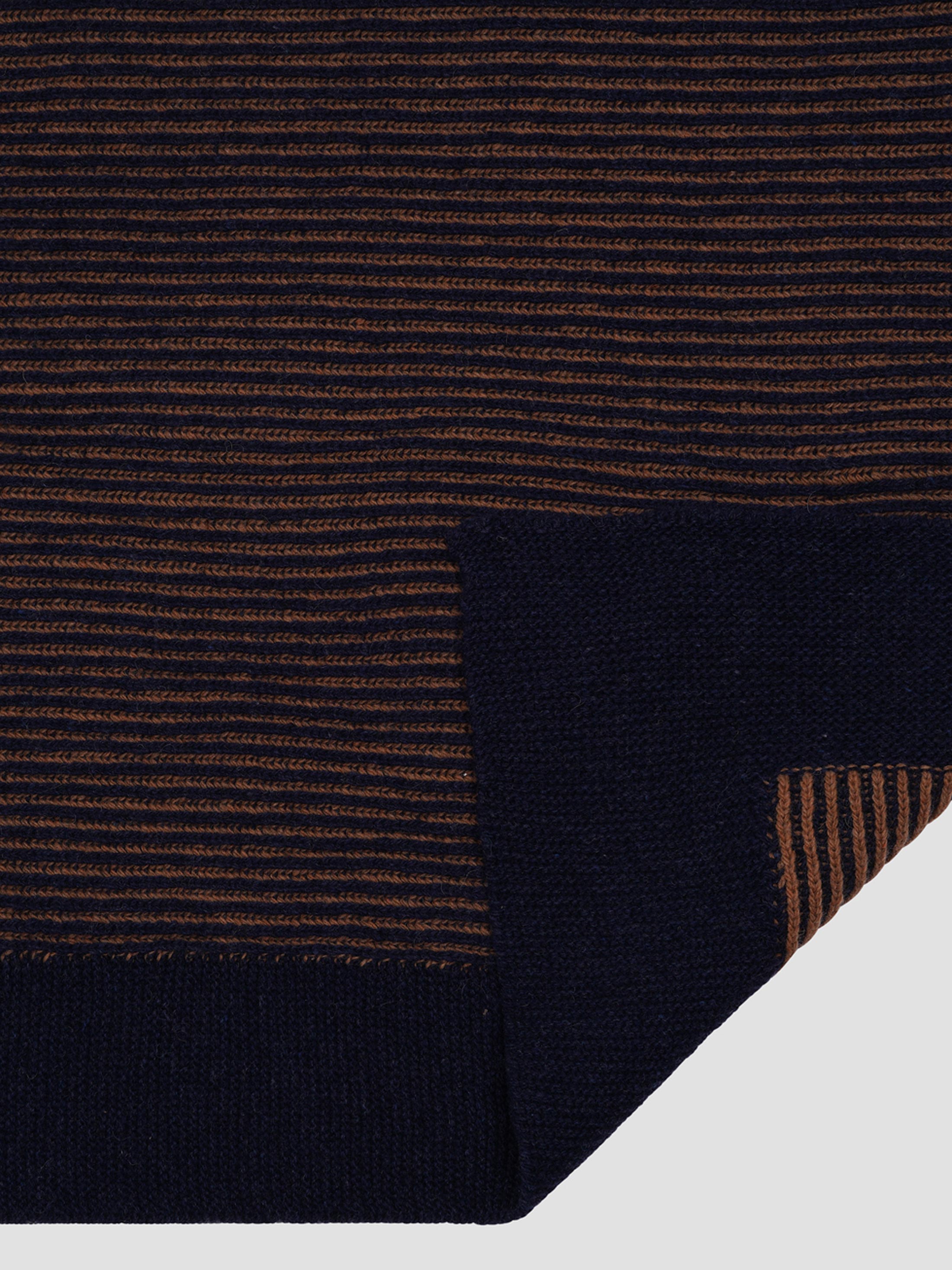 Navy & Caramel Striped Knit Throw Blanket - Image 2