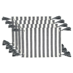 Black & White Striped Placemat with tassels (set of 4)